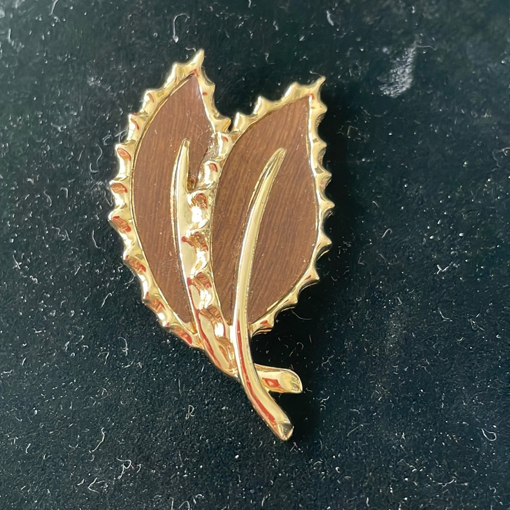 Sarah Coventry LEAF pin brooch Beown enamel EUC